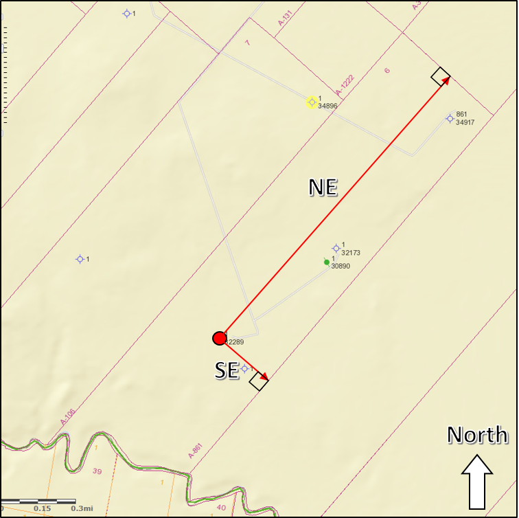 Example 3  the longest measurement was intentionally made to the northeast, rather than to the southwest, to avoid intersecting the curved survey line along the river